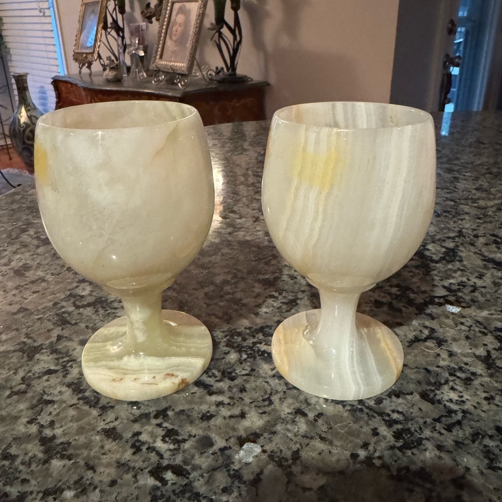 Elegant Vintage Alabaster Stone Wine Goblets - Set of 2